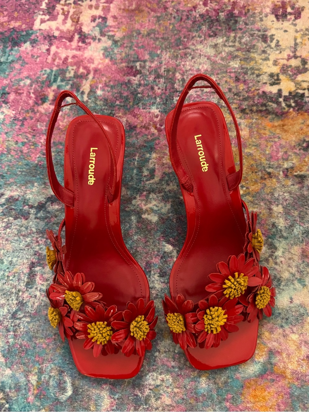 Larroude Fiore Slingback Sandal in Scarlet Patent size 8